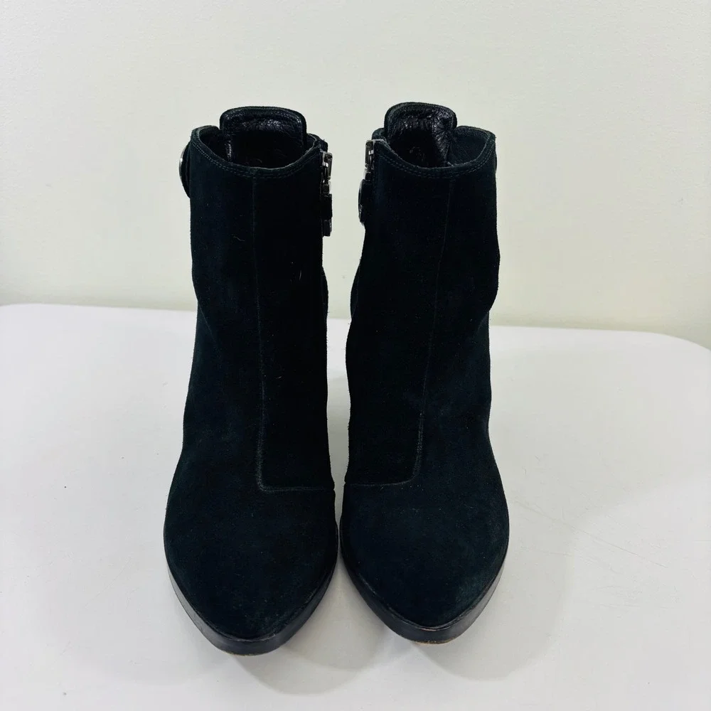 Alberto Fermani Women's Black Suede Heel Leather Ankle Boot Snap Italy Made 6.5